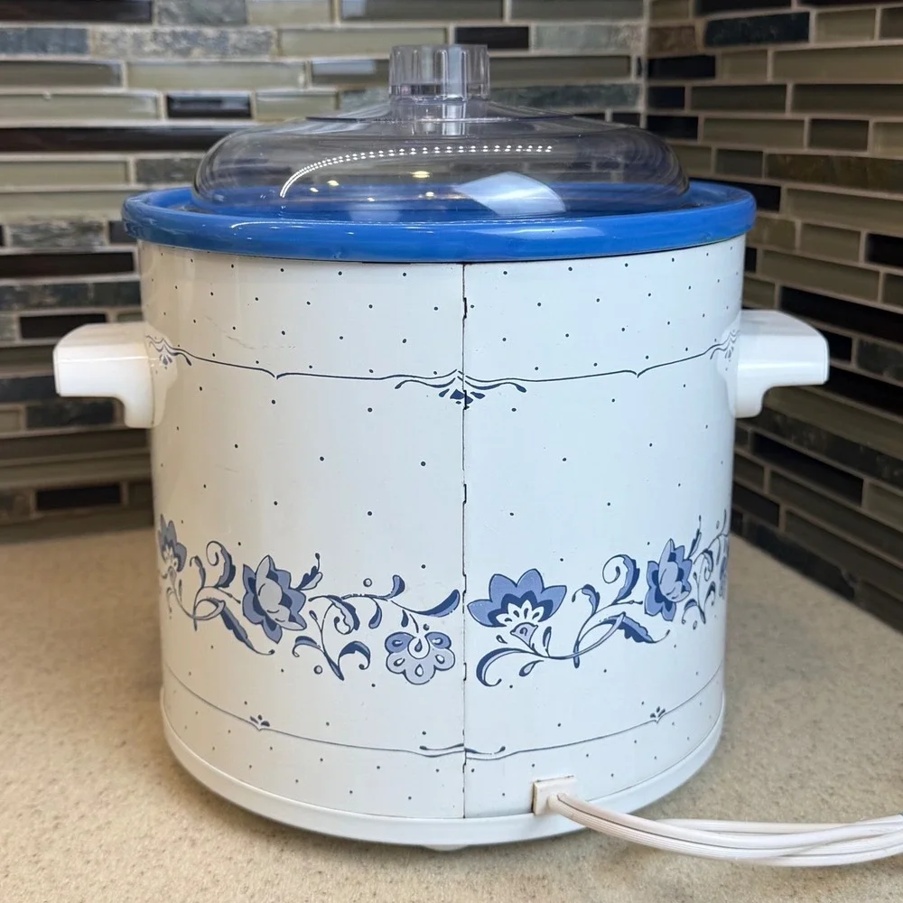 Vintage Rival Crock-Pot 3.5 Qt Slow Cooker Blue Cornflower Floral Model 3100/2